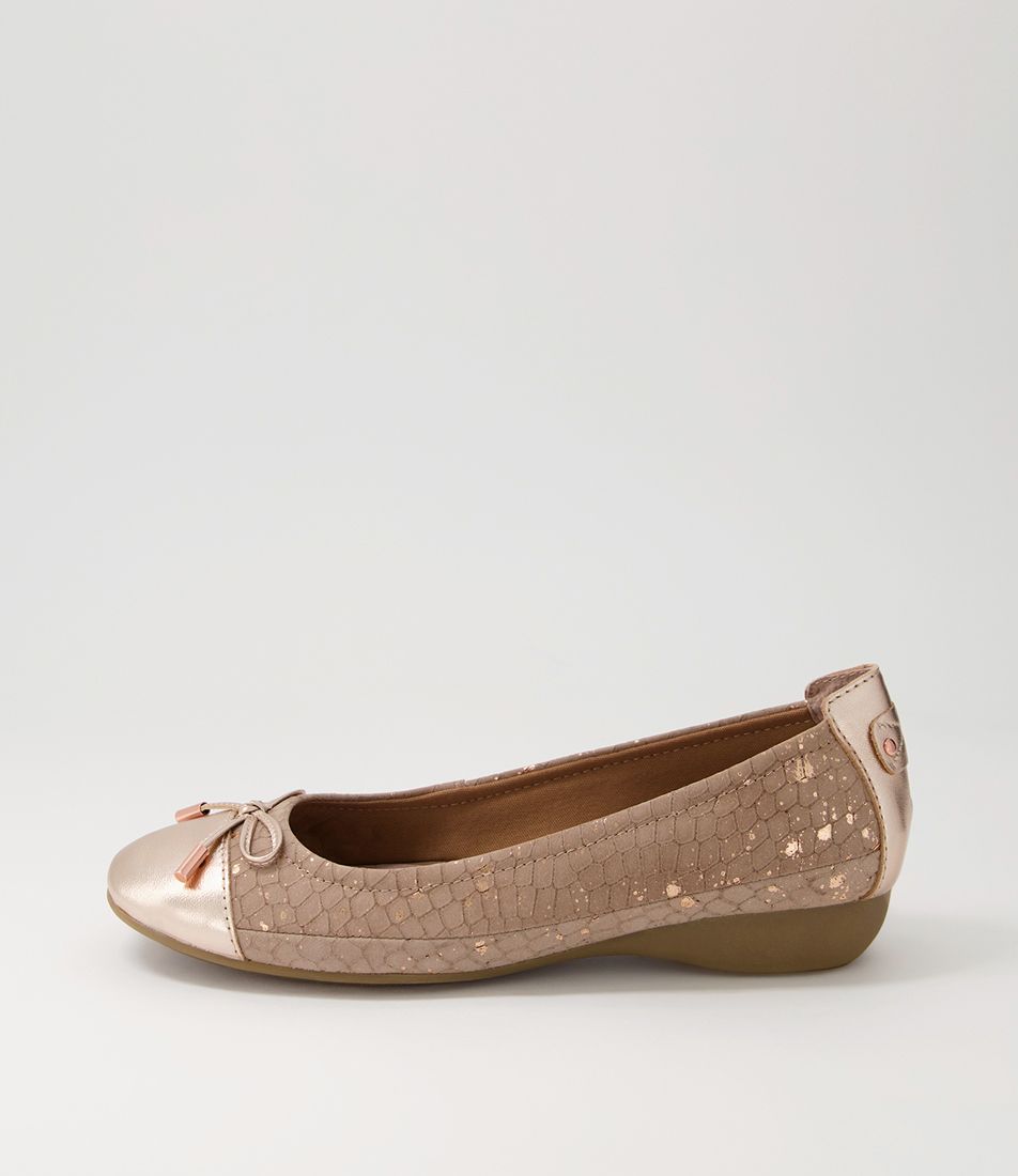 Embark Rose Gold Taupe Leather Snake Ballet Flats