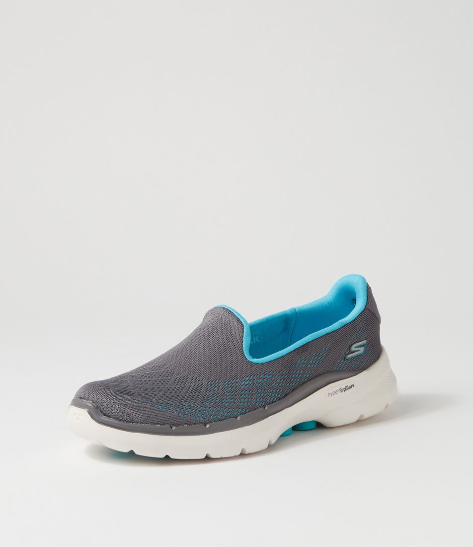 Go Walk 6 Charcoal Aqua Sneakers
