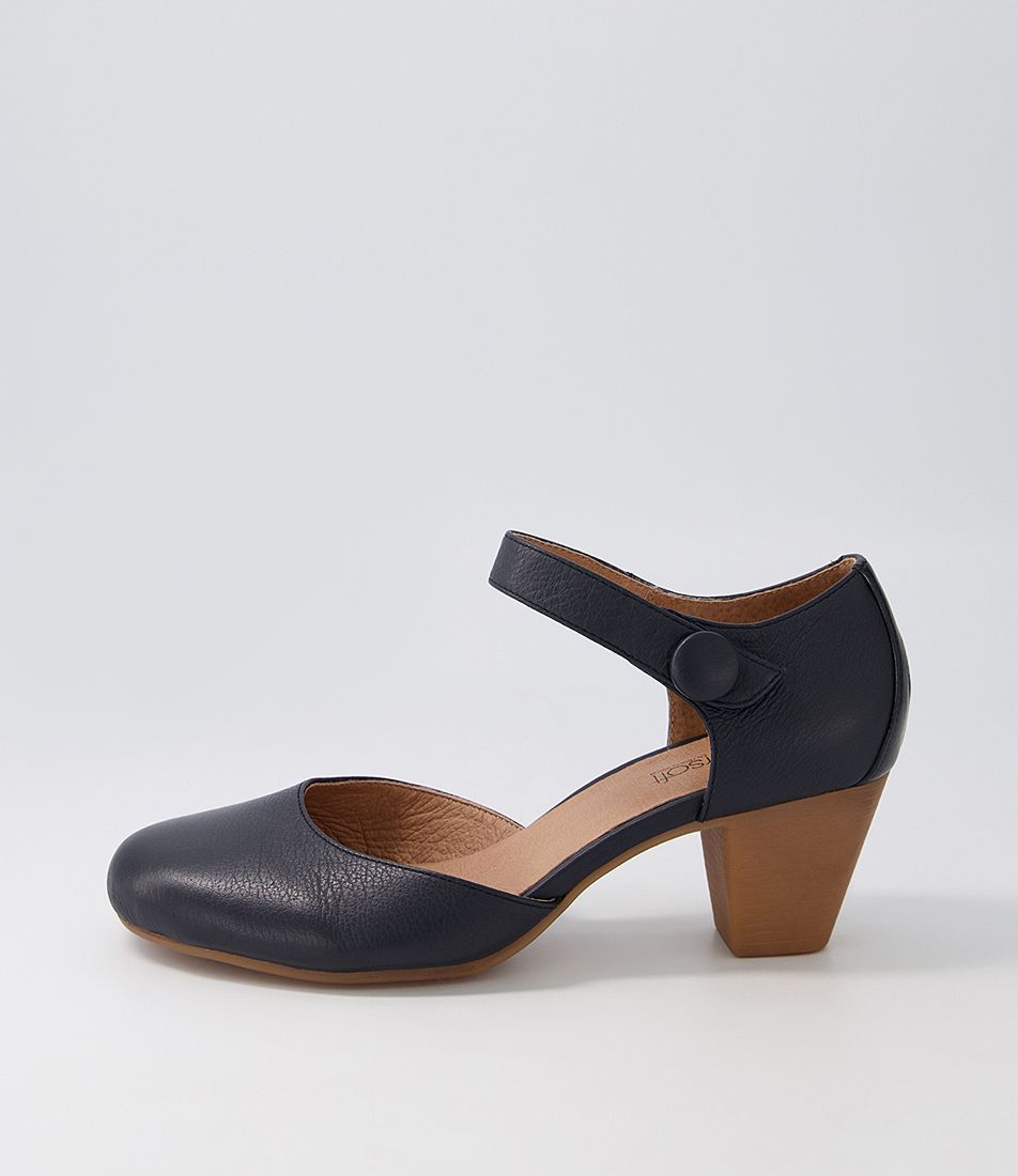 Felicia Navy Leather Mary Jane Heels