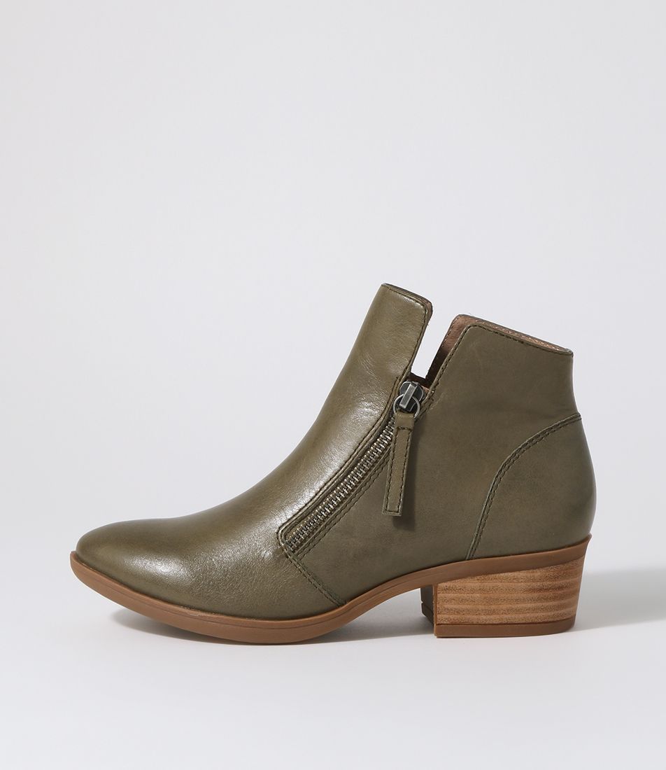 Zalen Olive Leather Ankle Boots