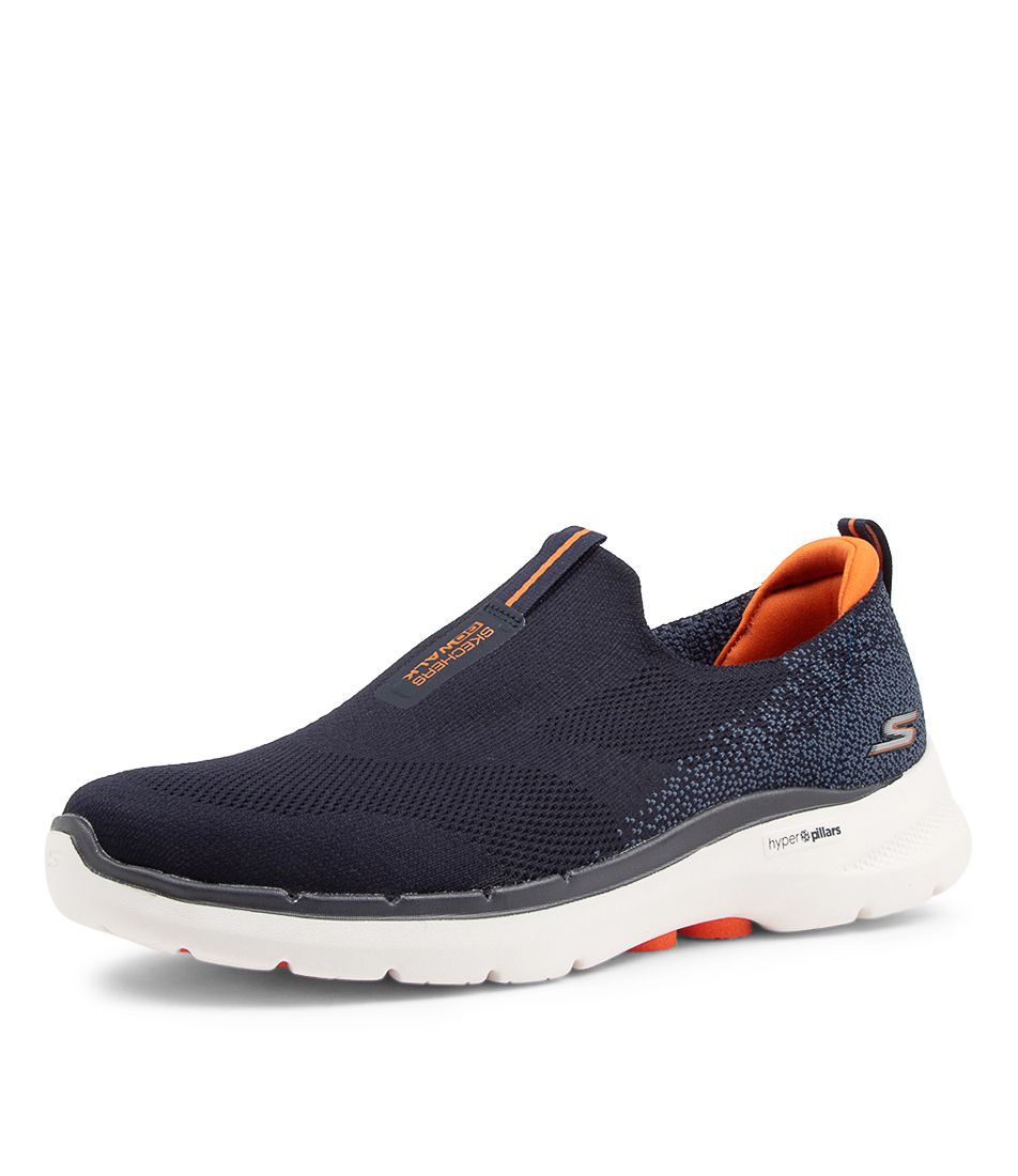 GO WALK 6 (SOCK FIT) NAVY ORANGE SNEAKERS