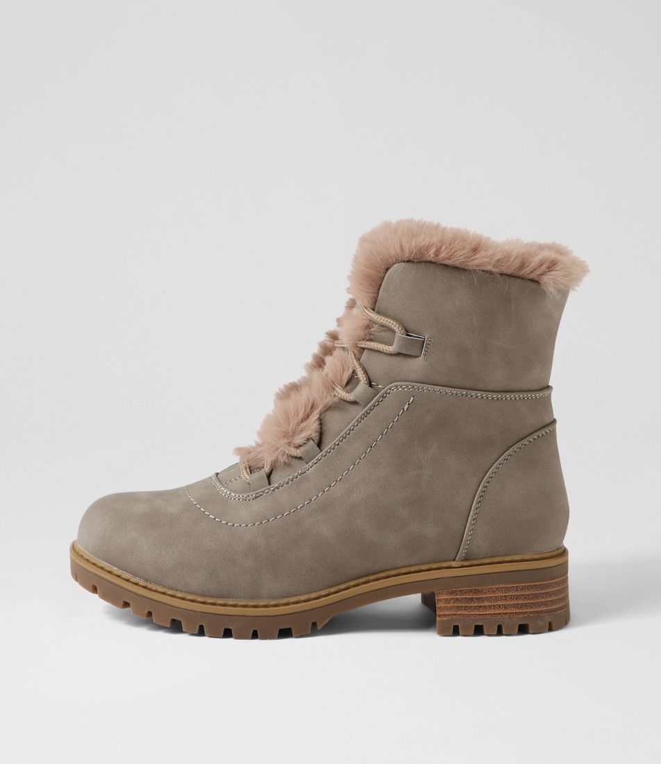 Alpinee Grey Microsuede Fur Lace Up Boots