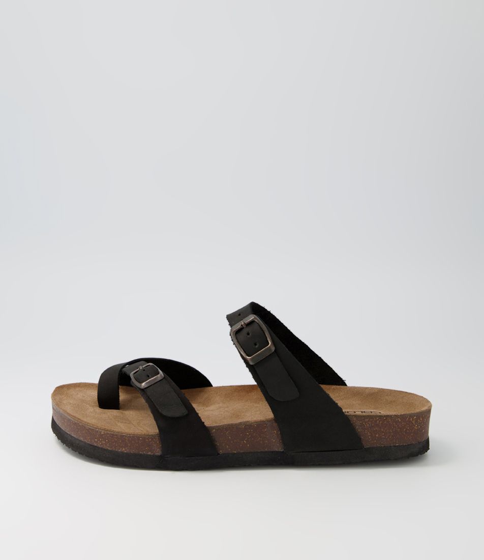 Ambirk Black Crazyhorse Leather Sandals