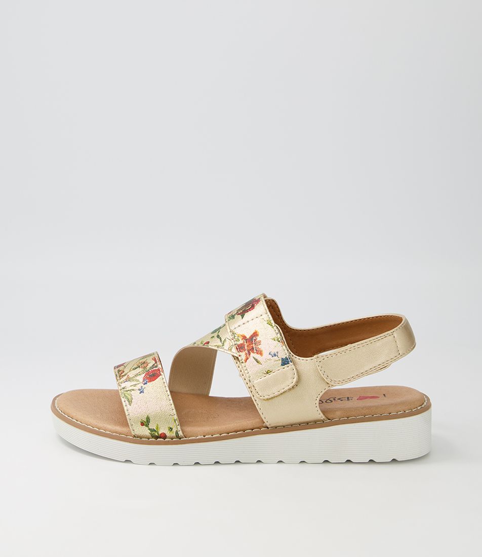 Baktie Gold Floral Elastic Sandals