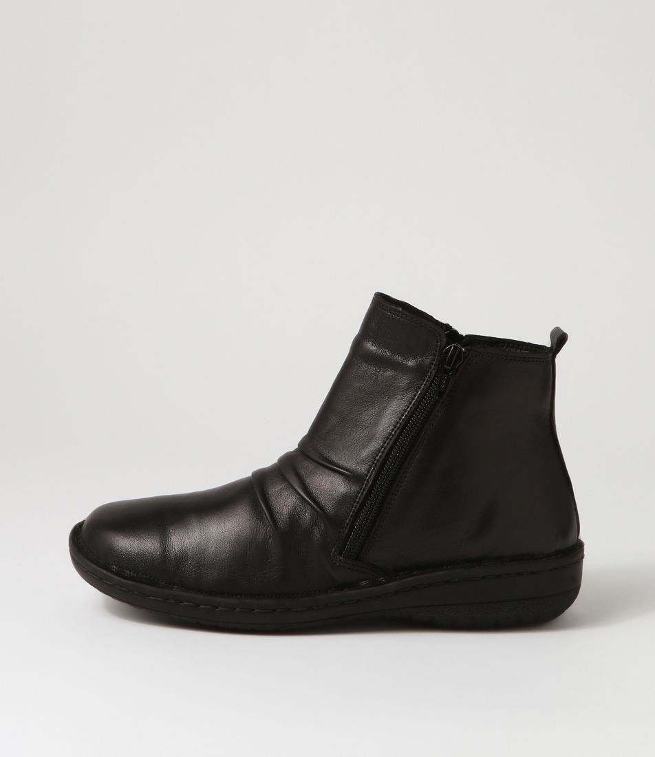 Injo Black Leather Ankle Boots