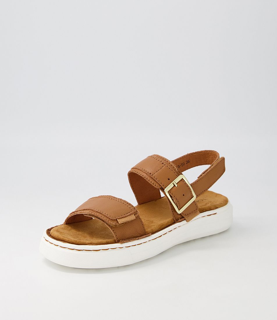 Aska Dark Tan White Leather Sandals