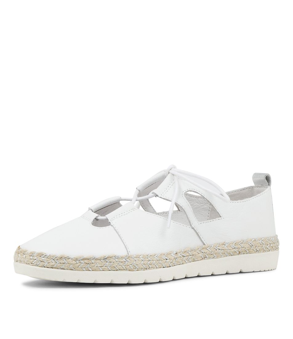 Alekzi White Silver Leather Flat Shoes