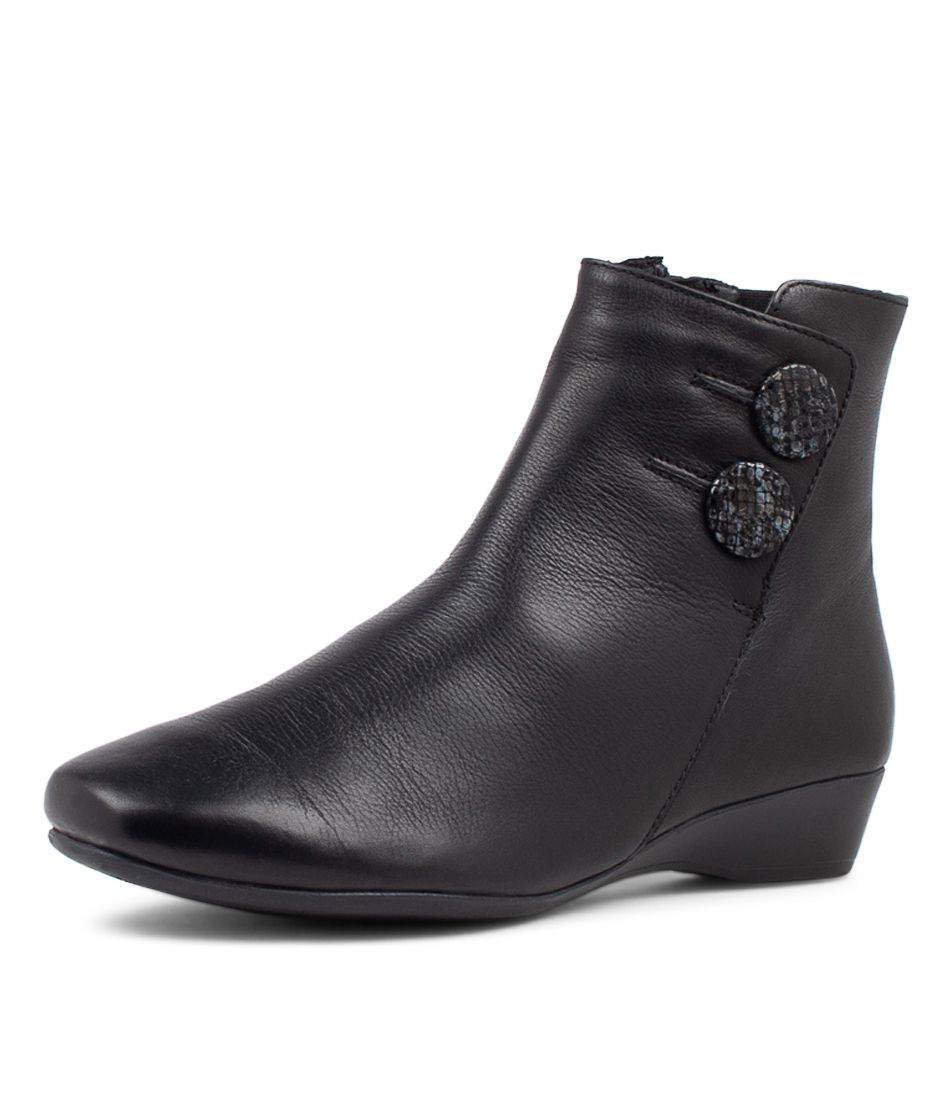 Repeats Black Lizard Leather Ankle Boots