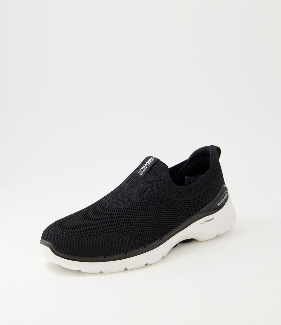 Go Walk 6 Black White Knit Sneakers