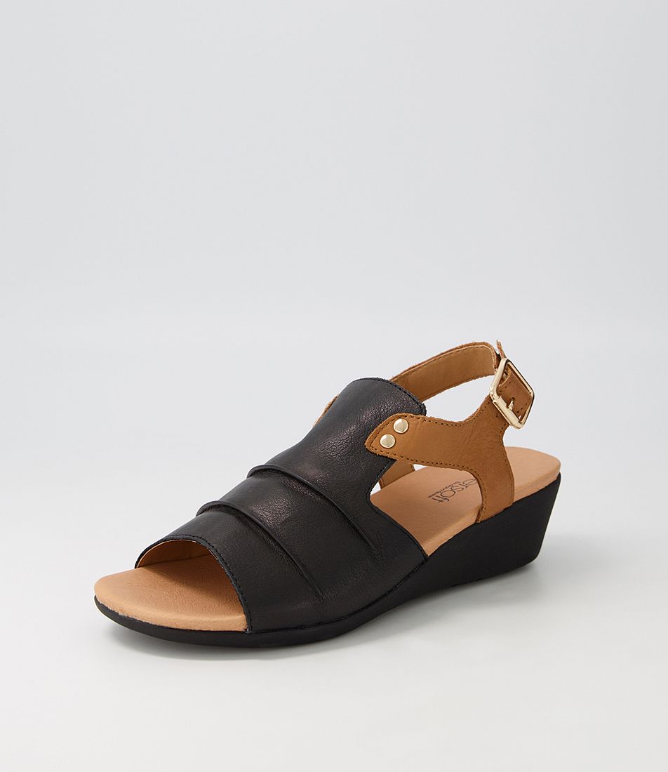 Jarinsely Black Dark Tan Leather Sandals