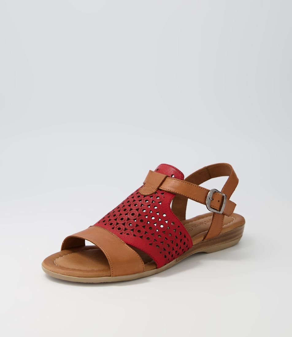 Alden Dark Red Tan Leather Sandals