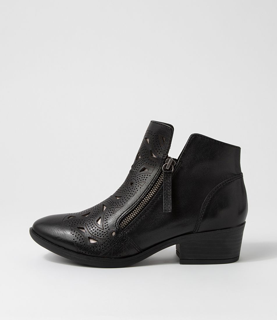 Zenday Black Leather Ankle Boots
