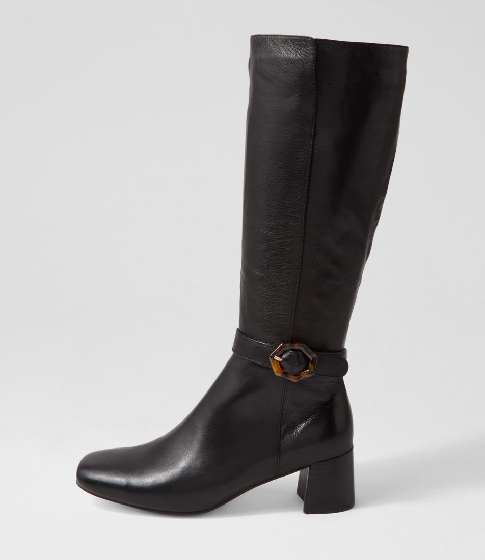 Cabera Black Leather Knee High Boots