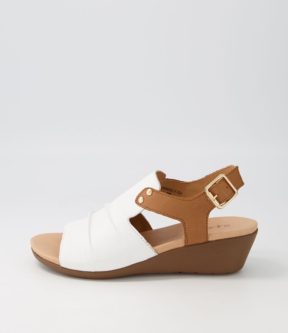 Jarinsely White Dark Tan Leather Sandals