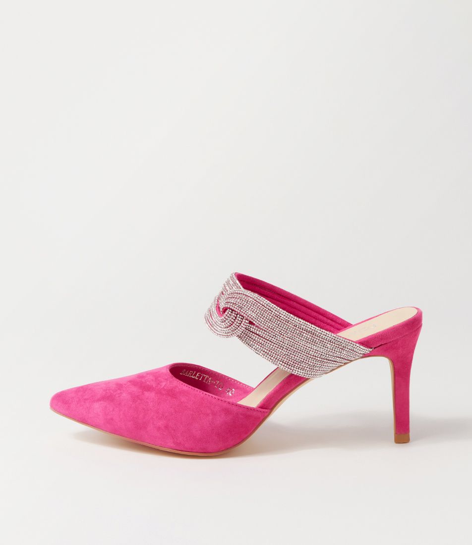 Barletta Fuchsia Suede Jewels Mules