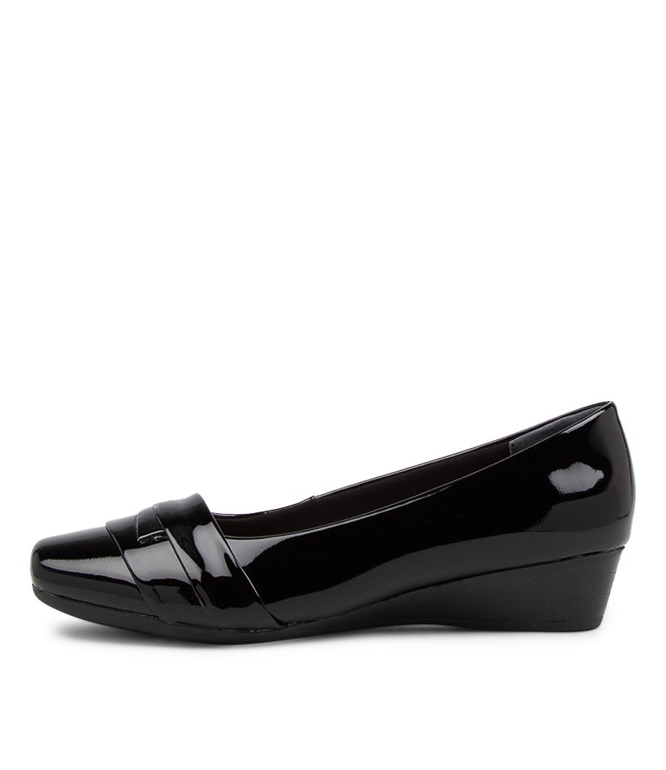 Renzo Black Patent Leather Wedges