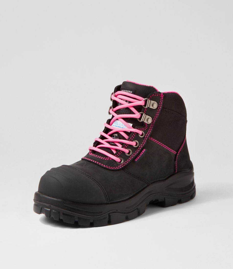 Comp Toe Black Pink Leather Mesh Work Boots