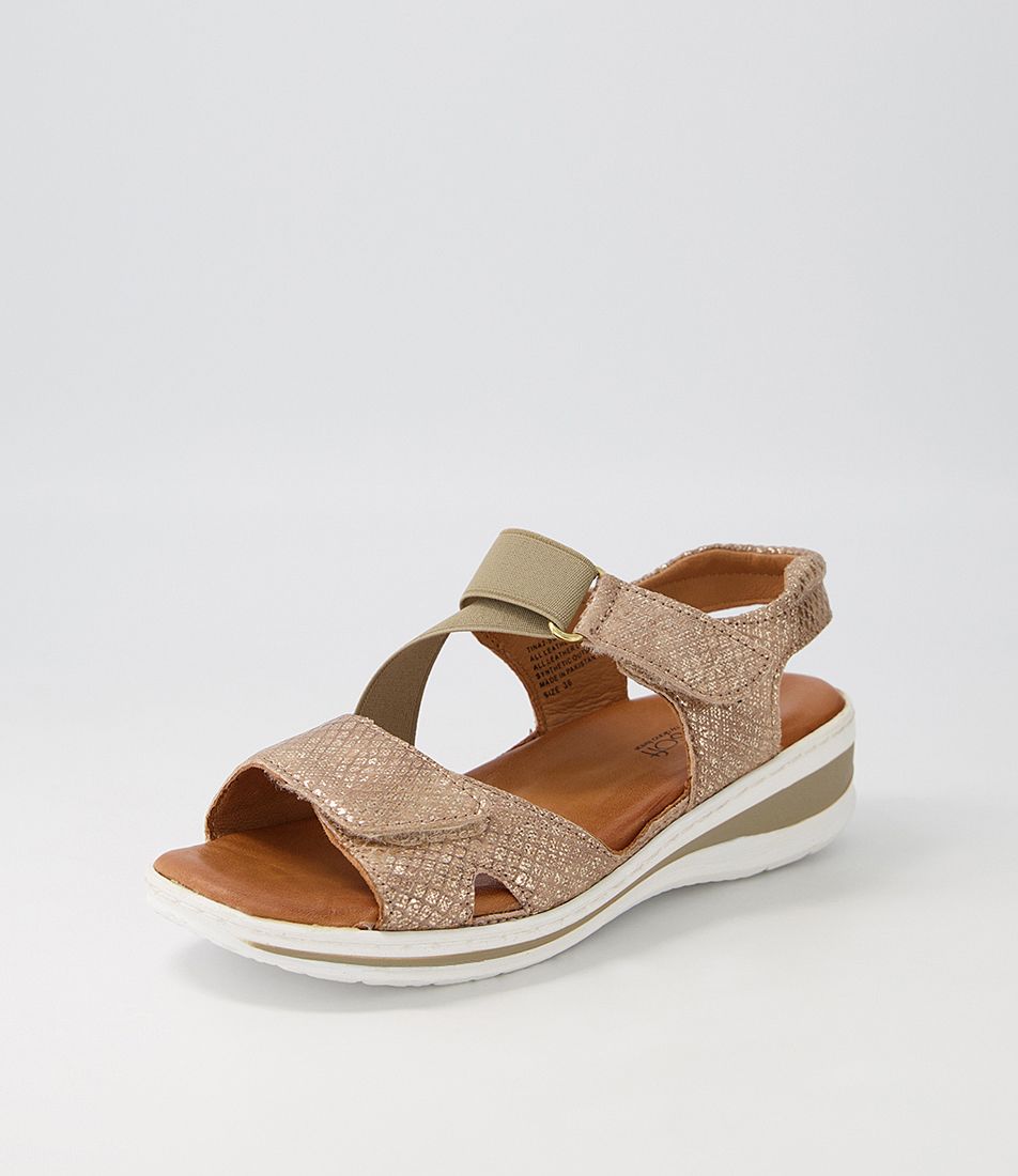 Tina2 Champagne Snake Suede Elastic Sandals