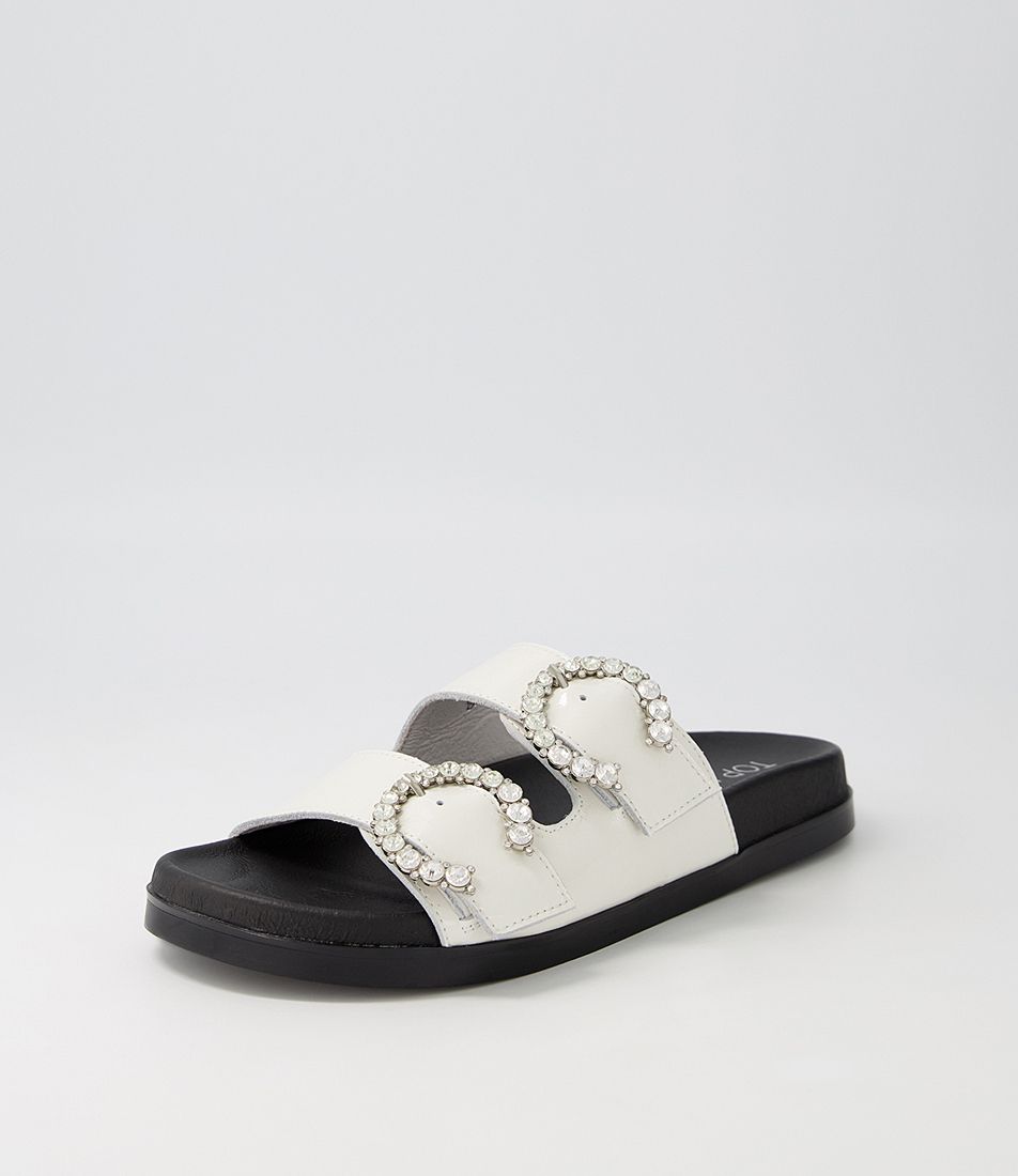 Rennes White Wrinkle Patent Sandals