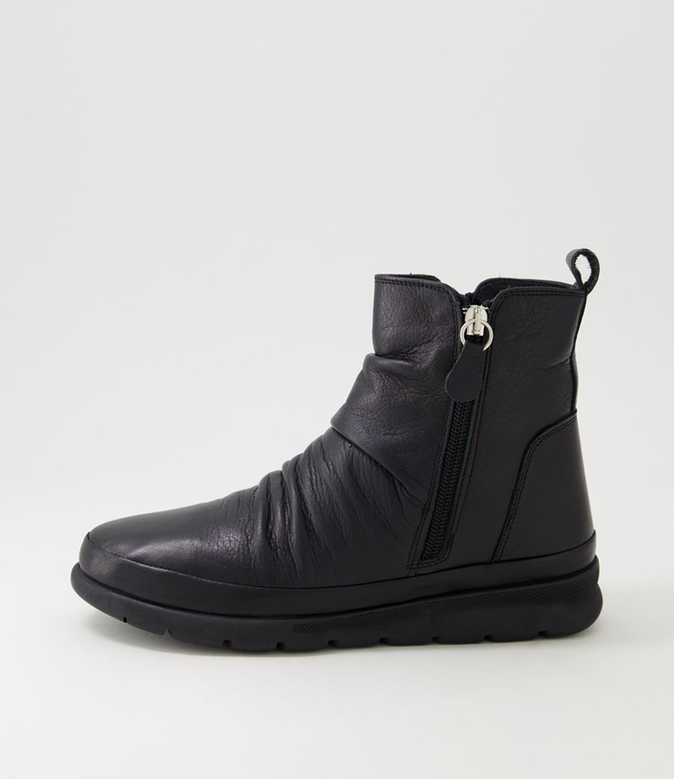 Evelyn Black Leather Ankle Boots