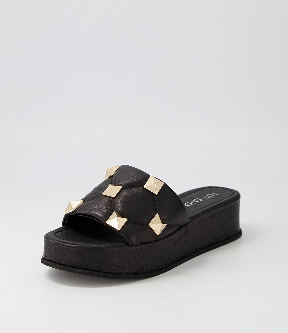 Zuma Black Leather Slides