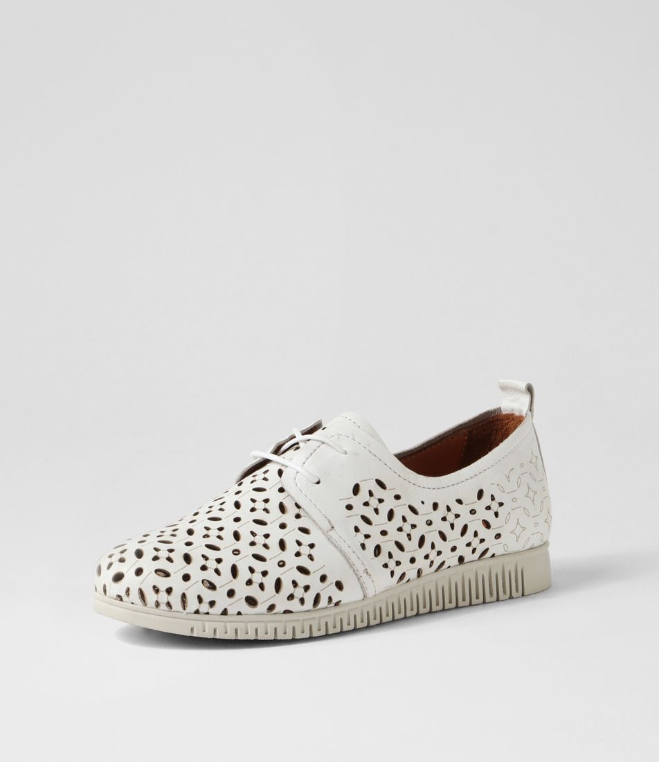 Jayva White Leather Lace Up Flats