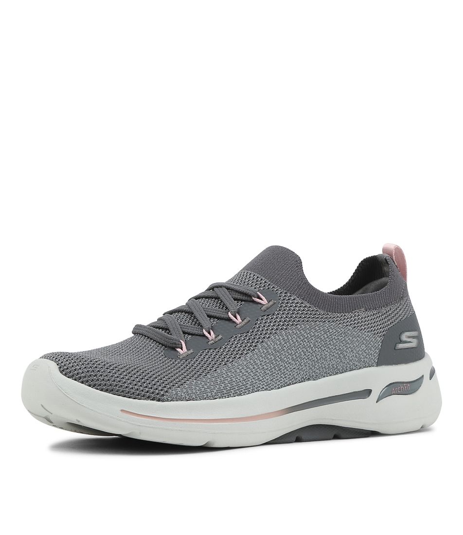 Go Walk Arch Fit Grey Pink Knit Sneakers