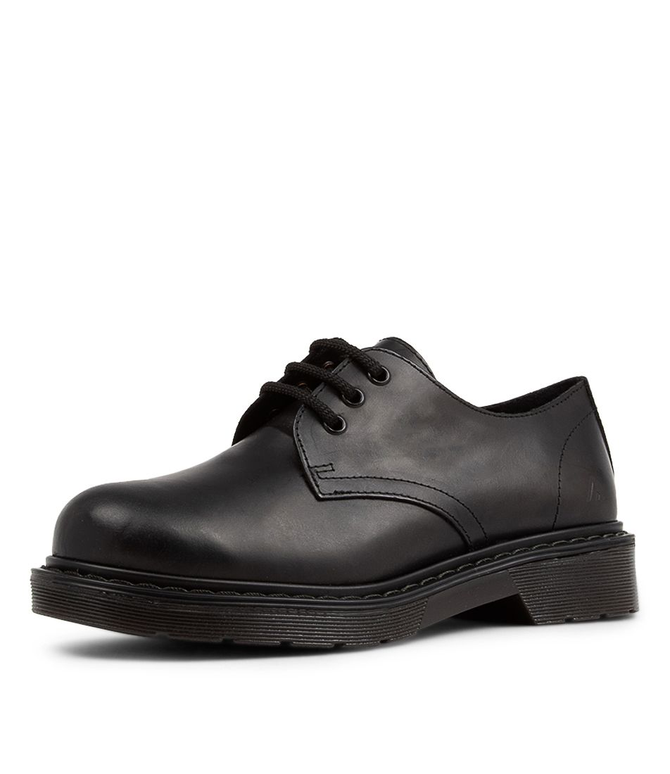 Dear Black Green Stitch Leather Lace Up Flats