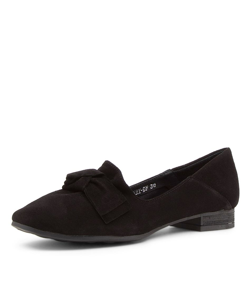 Tarry Black Suede Flat Shoes