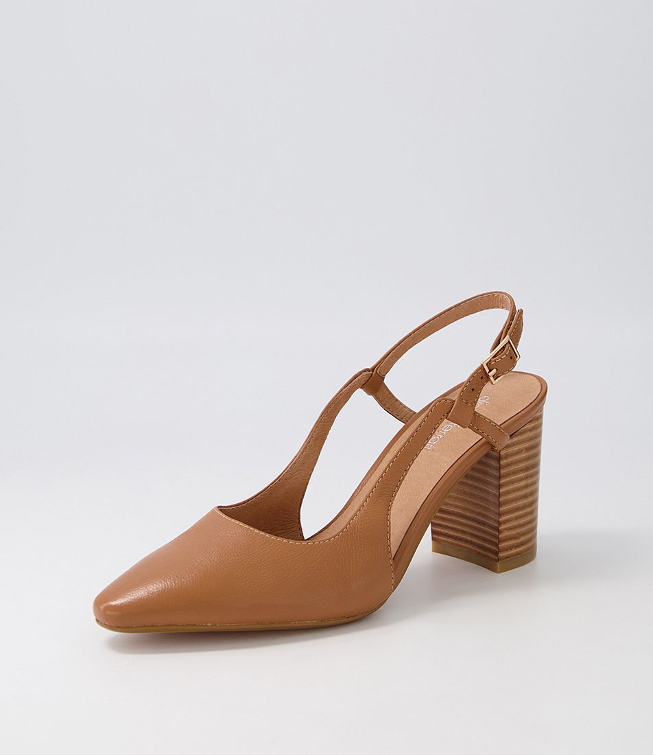 Swing Dark Tan Natural Heel Leather Heels