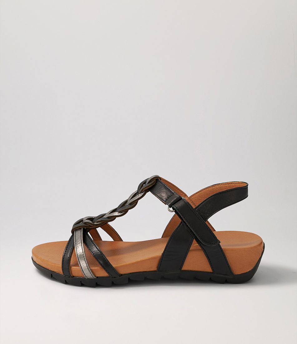 Sabin Black Gunmetal Leather Sandals