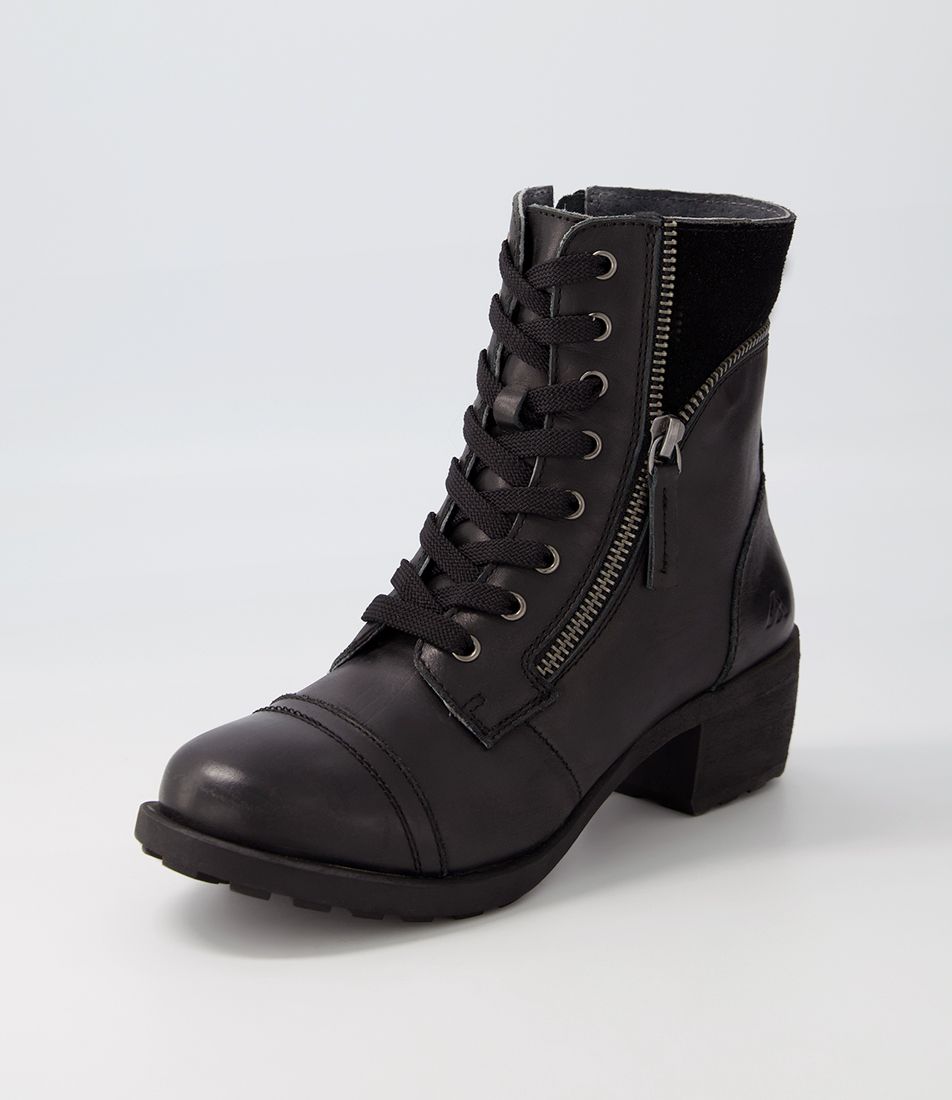 Durango Black Leather Suede Lace Up Boots