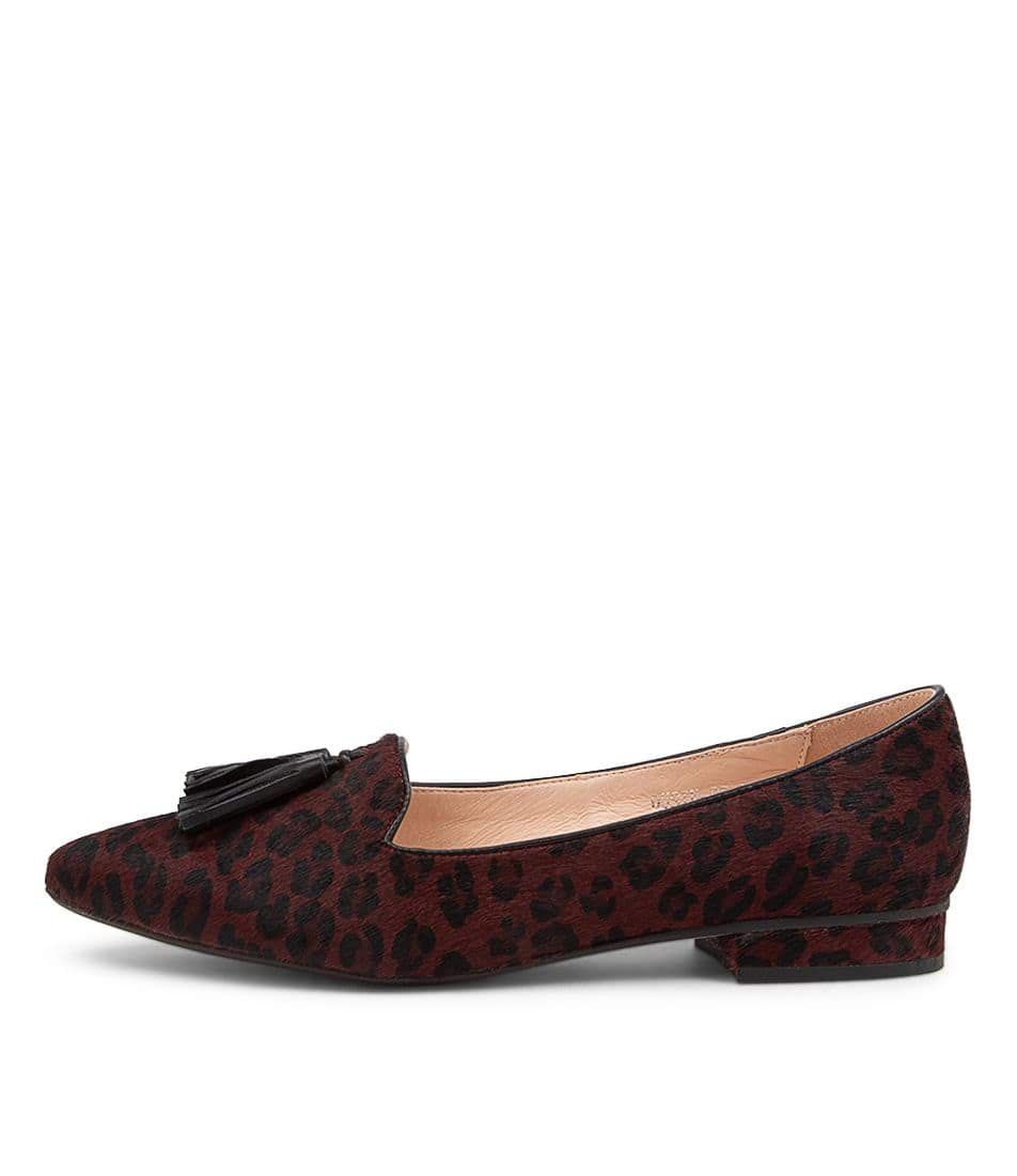 DUSTU PLUM LEOPARD LEATHER FLAT SHOES