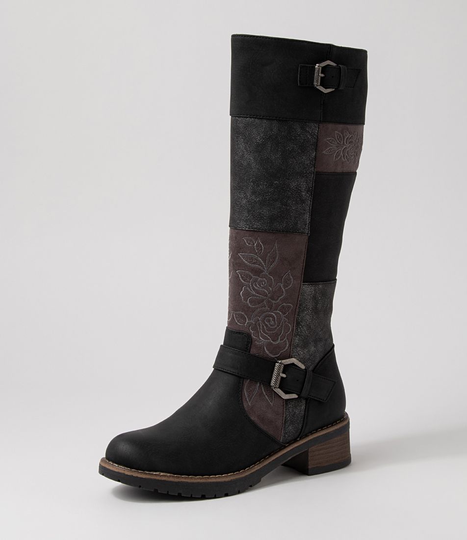 Callage Black Mix Knee High Boots
