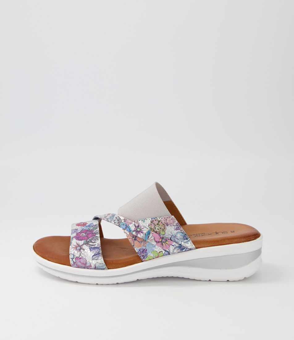 Teelina SILVER FLORAL Leather Elastic Sandals