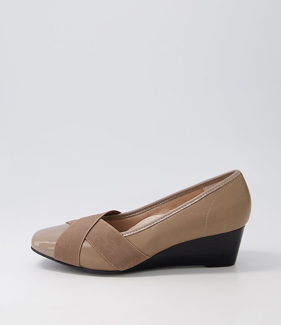 Sandford Light Taupe Patent Leather Wedges