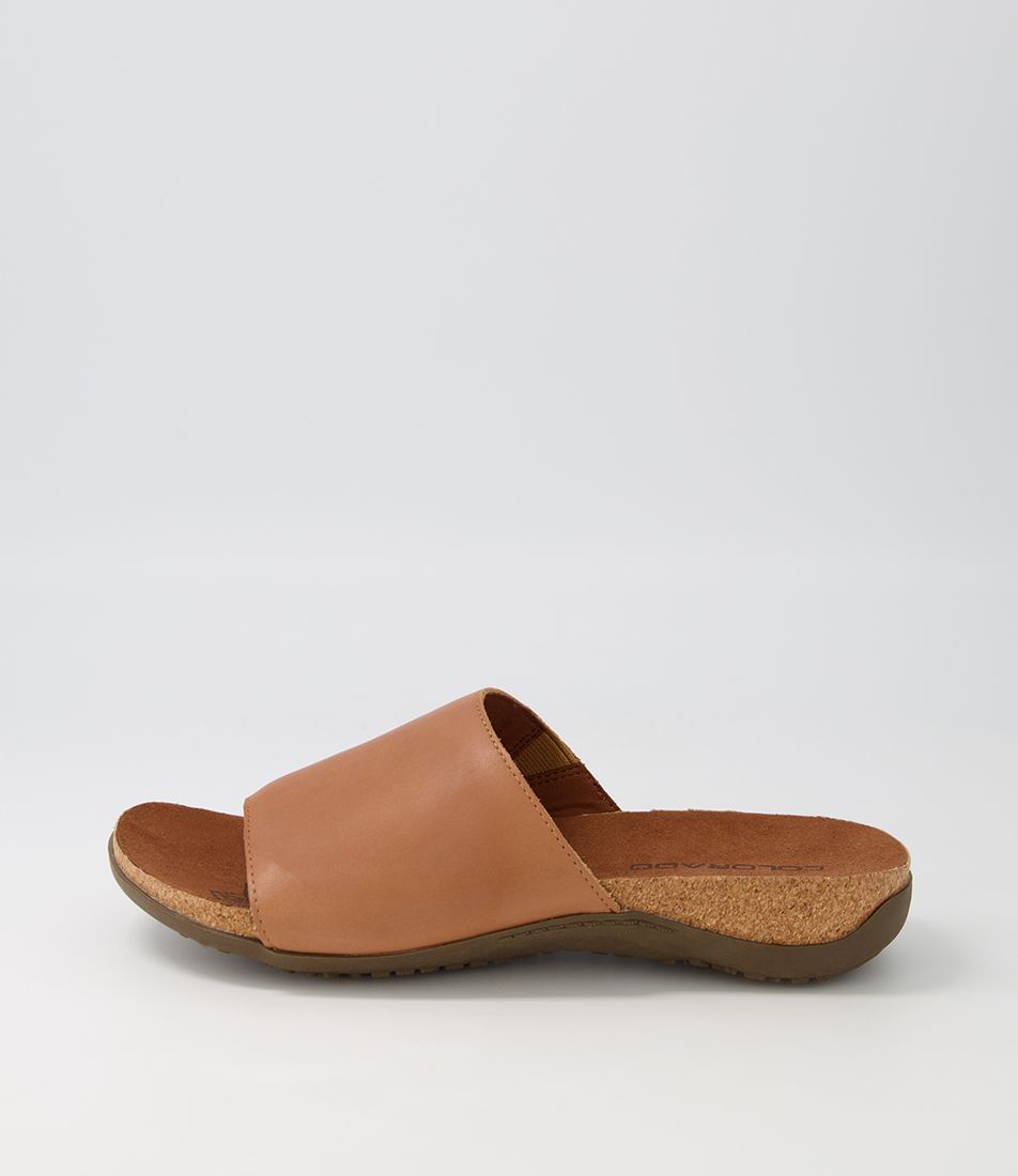 Existely Tan Leather Slides
