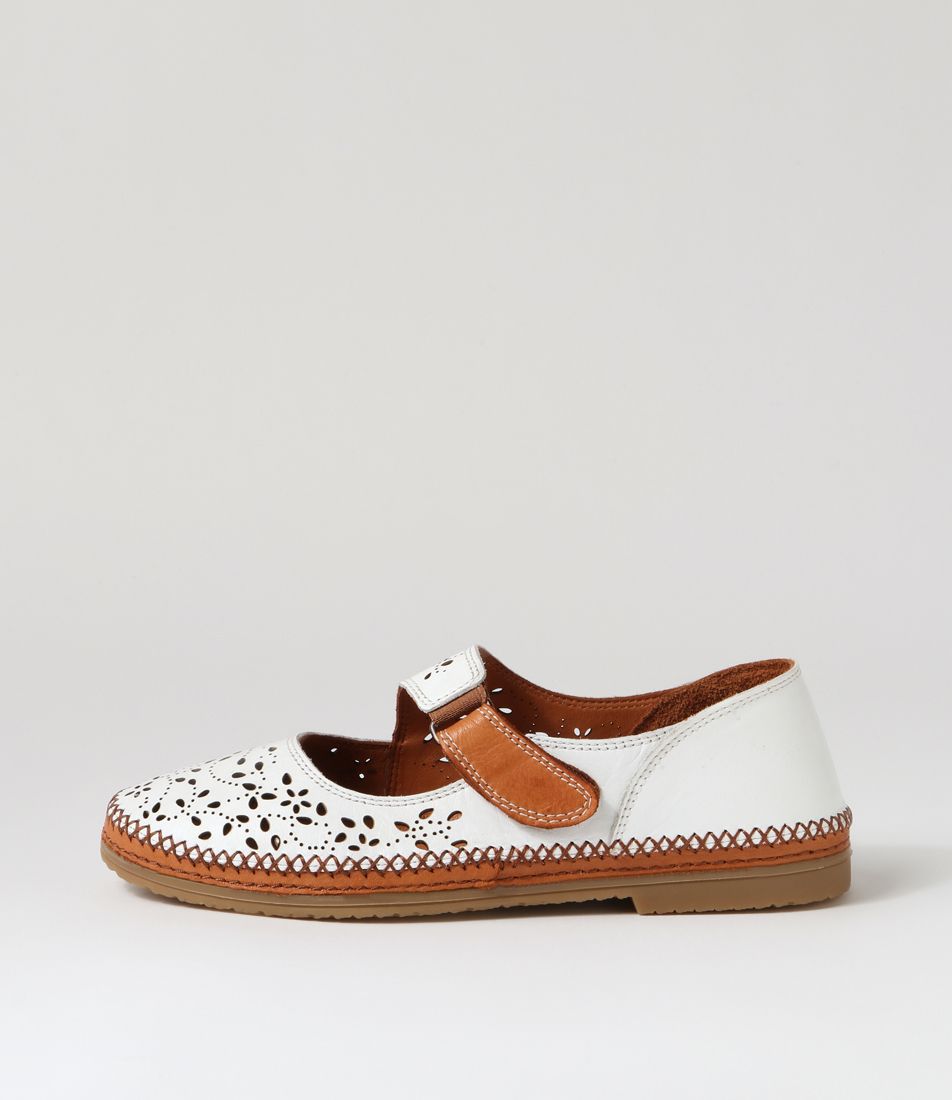 Bicks White Tan Leather Flat Shoes