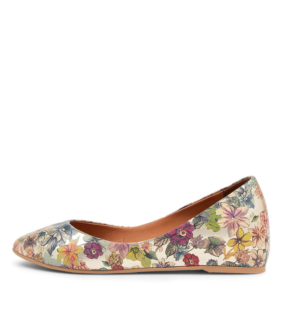 ULYNNA GOLD FLORAL LEATHER BALLET FLATS
