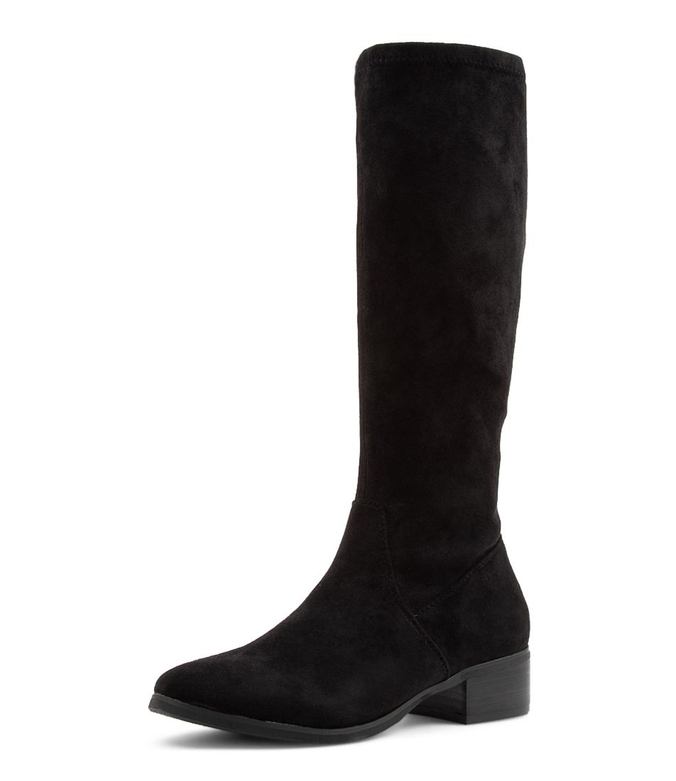 Tenner Black Stretch Microsuede Long Boots