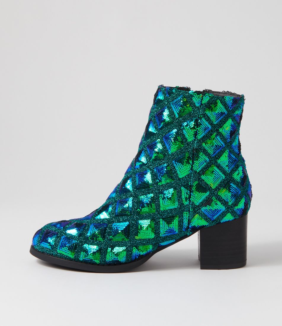 Jallie Green Sequin Ankle Boots