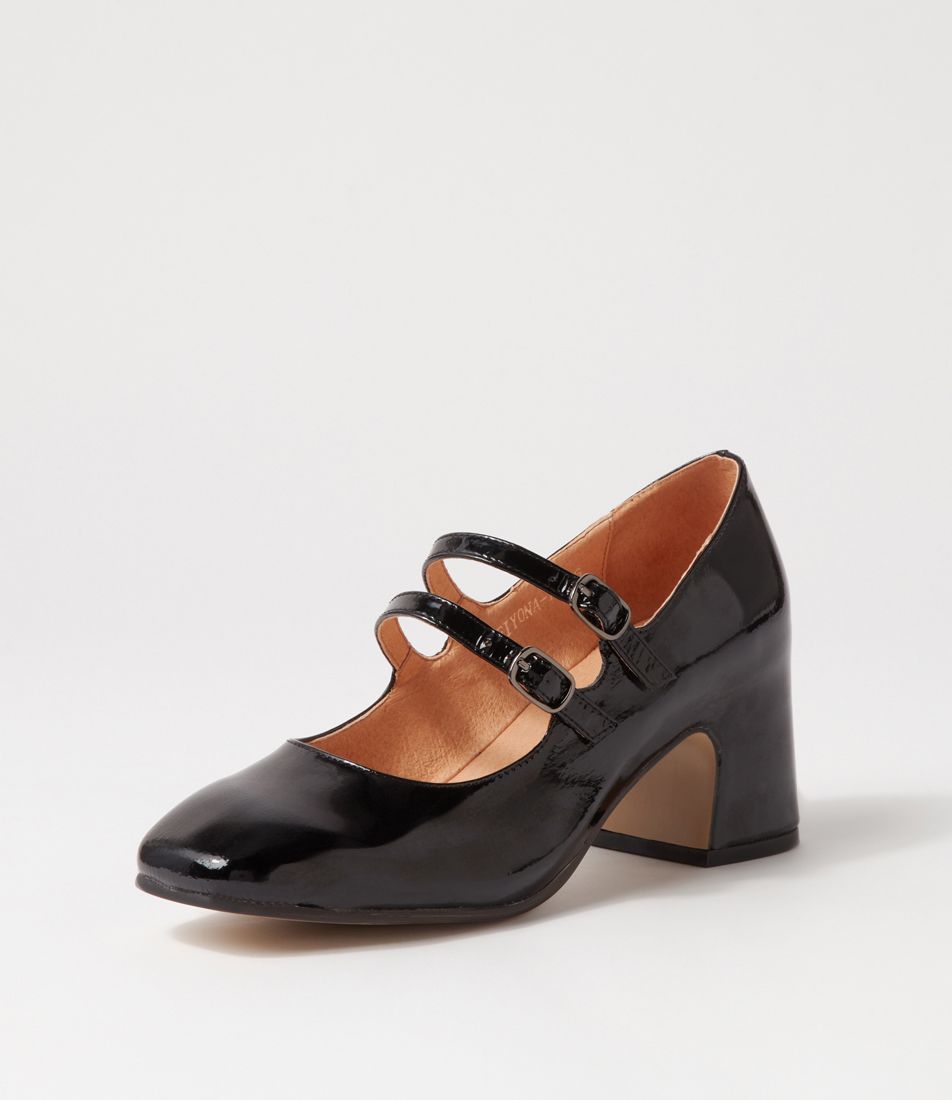 Fiyona Black Patent Leather Mary Jane Heels