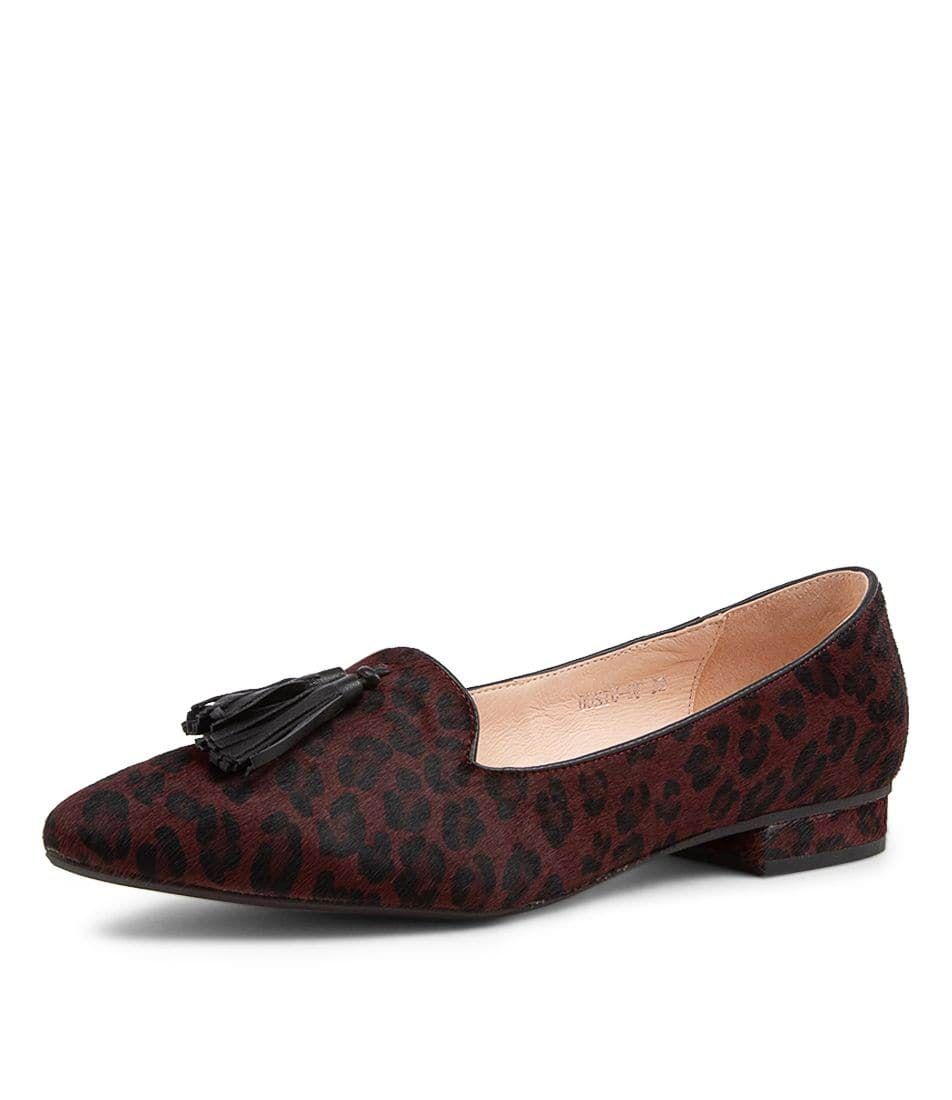 DUSTU PLUM LEOPARD LEATHER FLAT SHOES