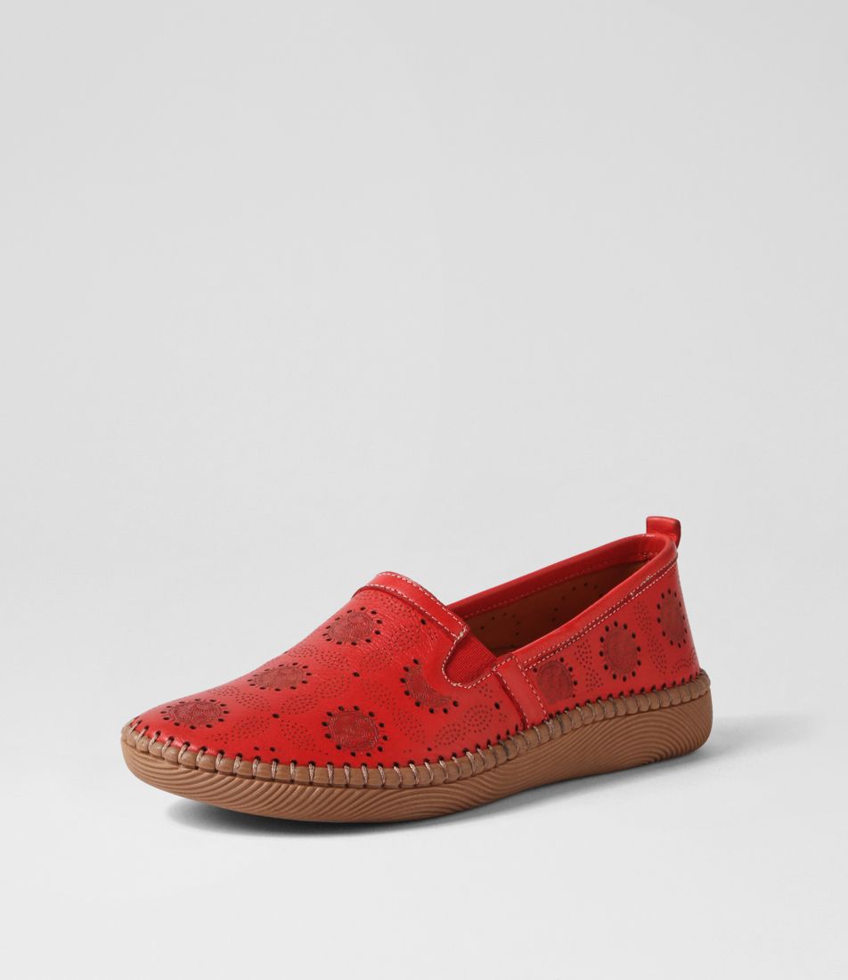 Mosey Dark Red Leather Flat Shoes