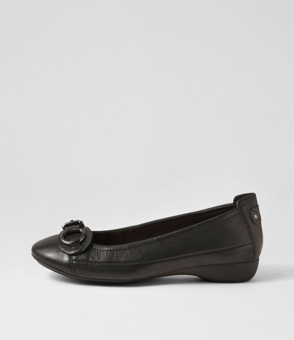 Elvina Black Leather Ballet Flats