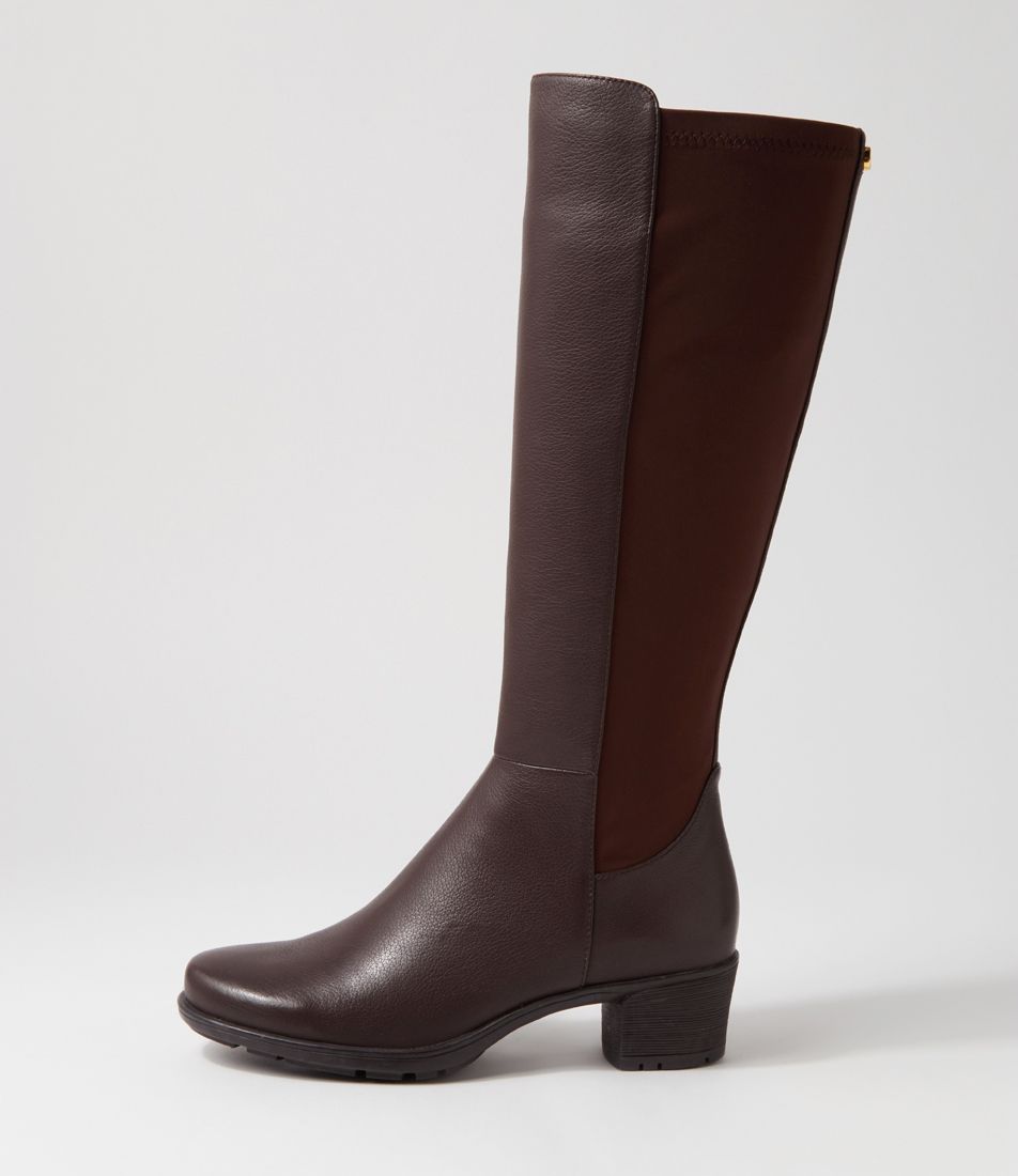 Ima Choc Leather Stretch Knee High Boots