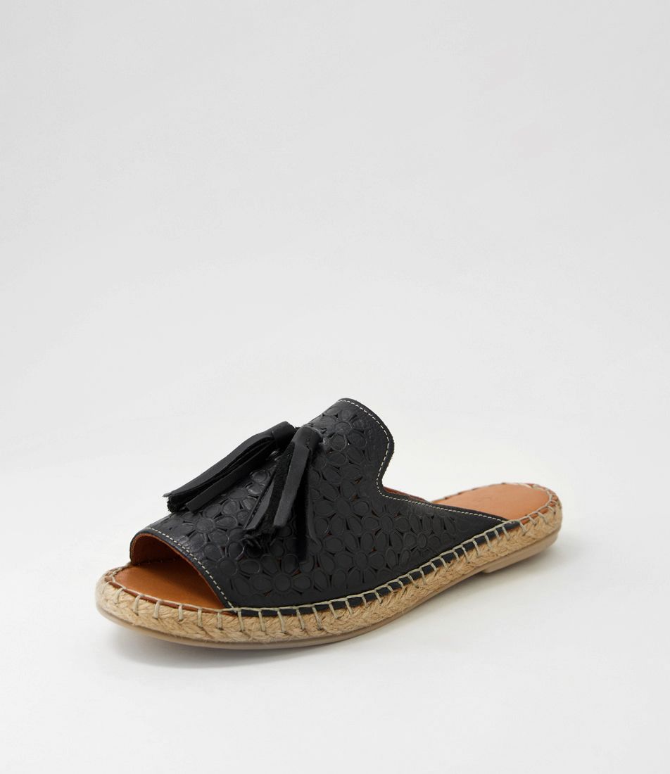 Phinza Black Leather Sandals