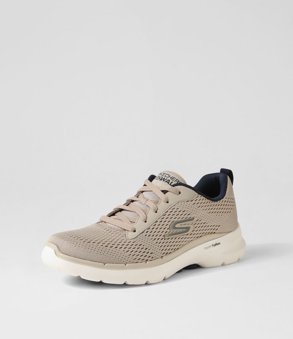 Go Walk 6 A2 1 Taupe Navy Mesh Sneakers