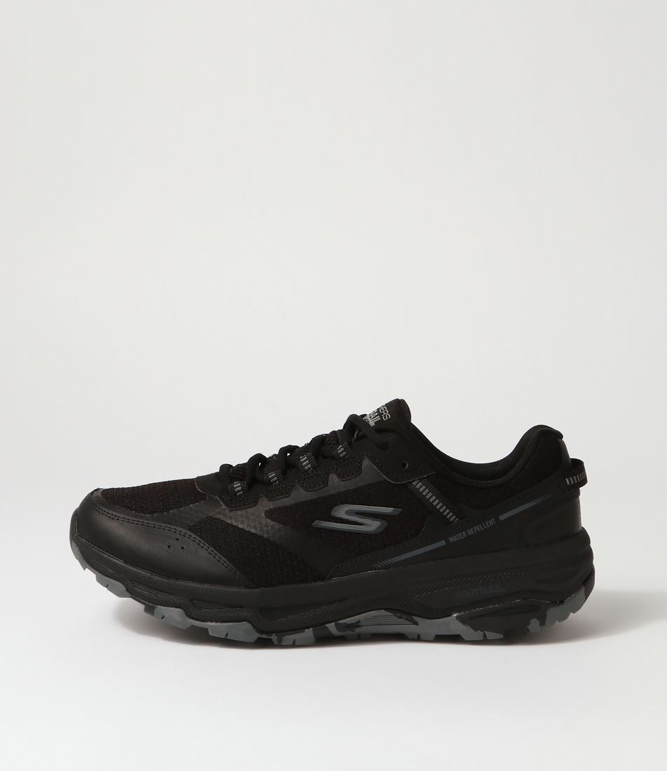 Go Run Trail A Black Charcoal Mesh Lace Up Flats