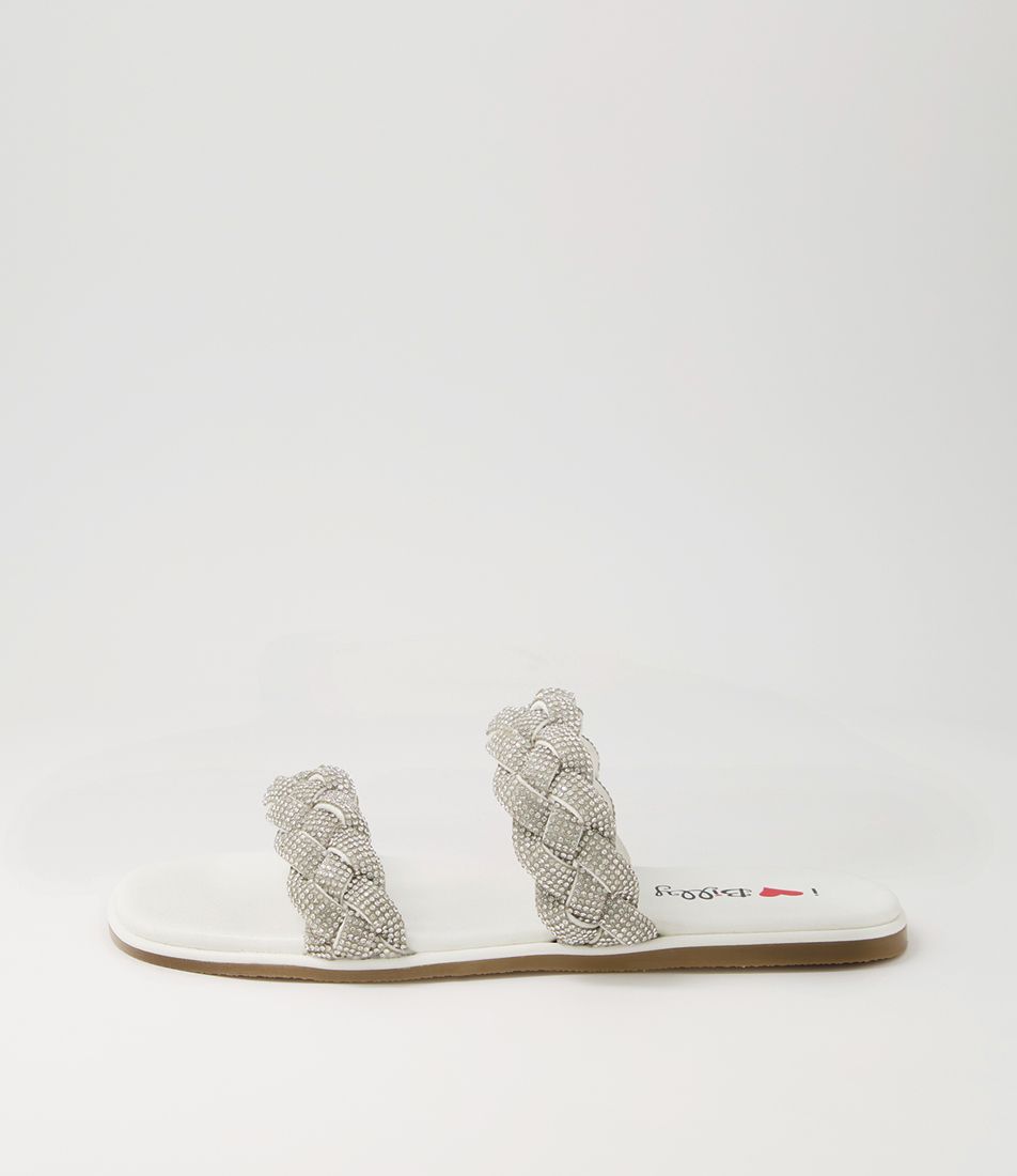 Pasha White Silver Jewels Microsuede Sandals